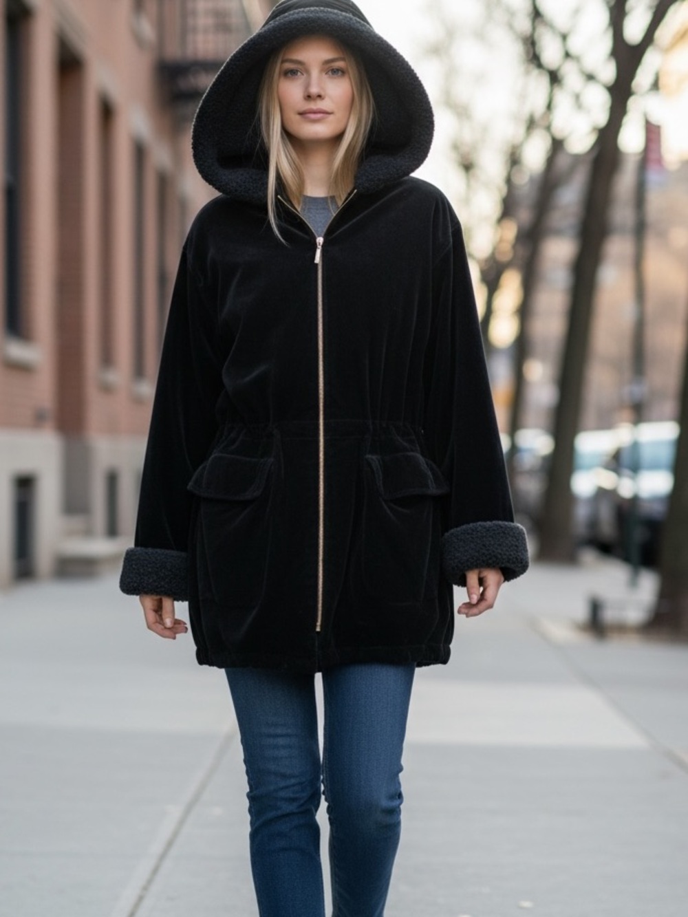 Gallery Black Teddy Hooded Jacket - Picture 3 of 12